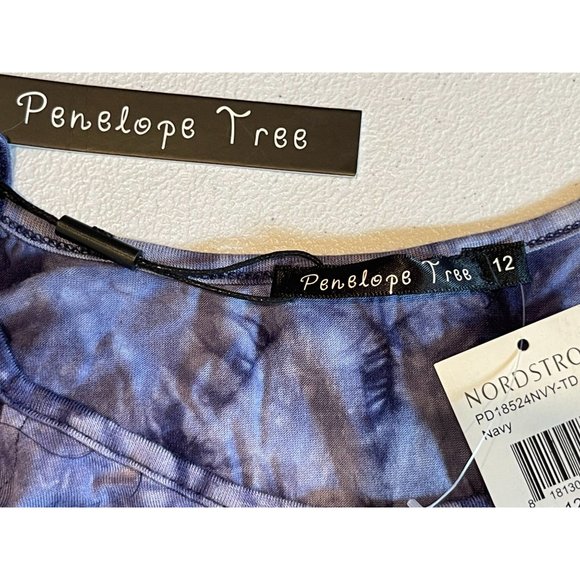 NWT Penelope Tree Womens Shift Dress Tie Dye Round Neck Short Sleeve Navy SZ 12 - Picture 7 of 9